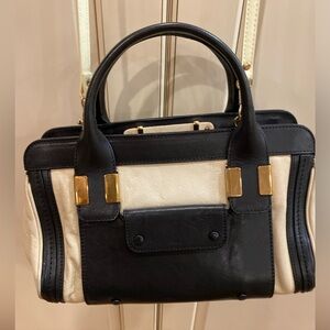CHLOE Black and Cream Handbag (with crossbody strap) with Gold Accents